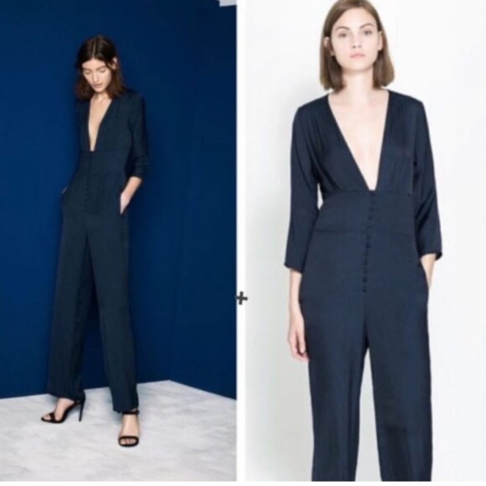 Zara Deep Navy V-Neck Jumpsuit